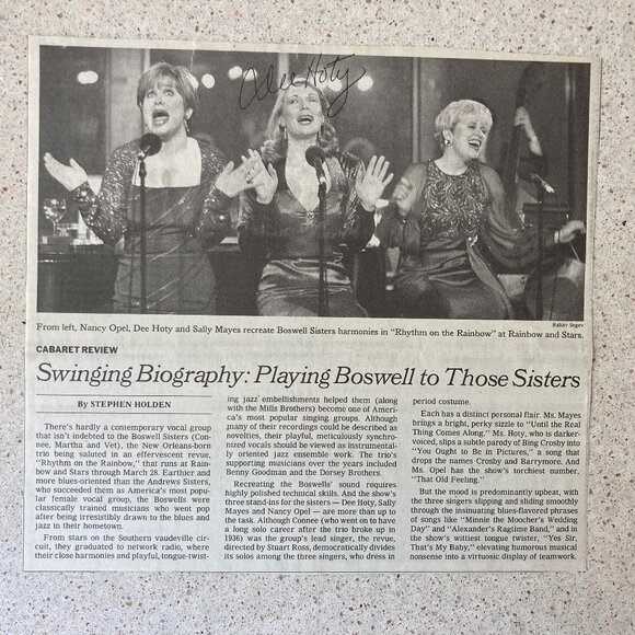 Dee Hoty Signed Clipping Review 1998 The New York Times Rhythm on the Rainbow - Picture 1 of 1